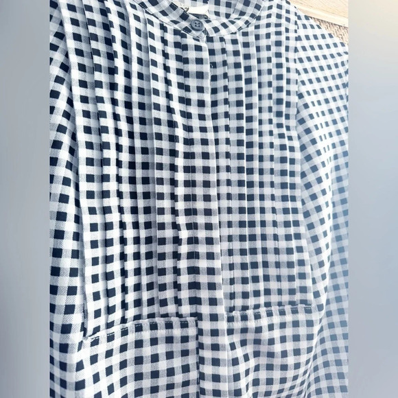 J. Crew Gingham Plaid Long Sleeve Blouse Size Small Black White Pleated Office - Picture 3 of 11